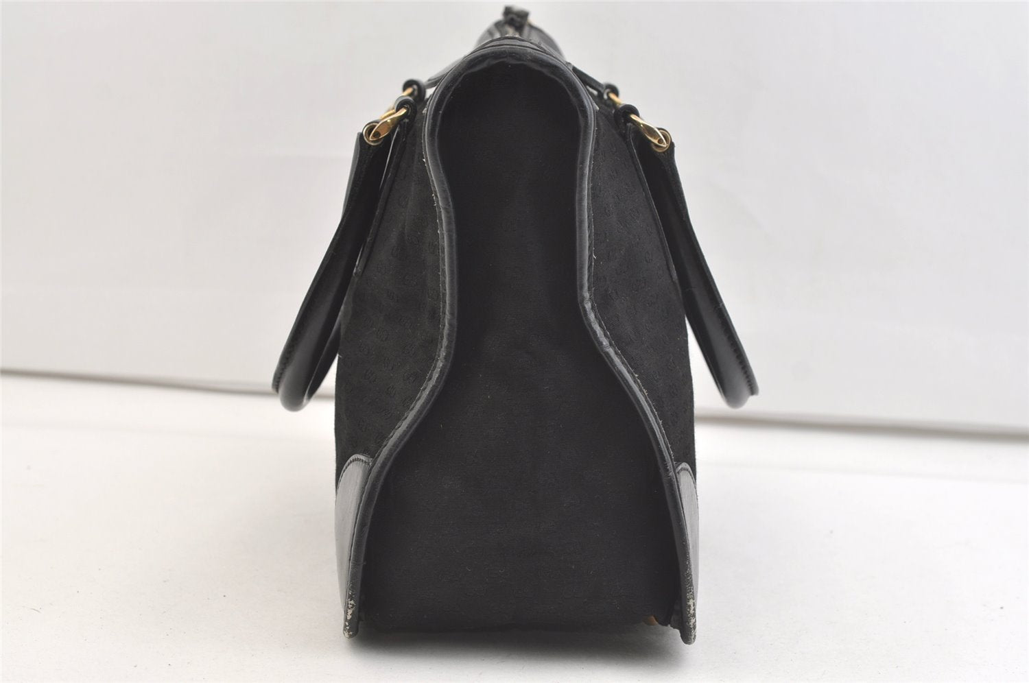 Authentic GUCCI Vintage Micro GG Canvas Leather Tote Hand Bag Black 2432K