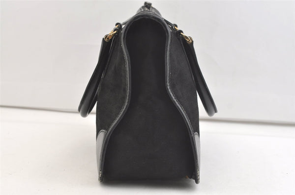 Authentic GUCCI Vintage Micro GG Canvas Leather Tote Hand Bag Black 2432K