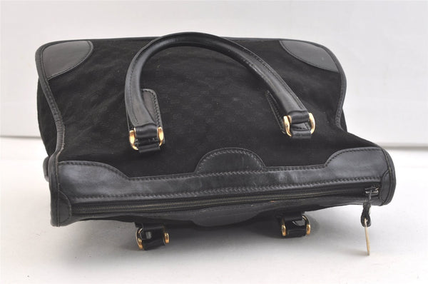 Authentic GUCCI Vintage Micro GG Canvas Leather Tote Hand Bag Black 2432K