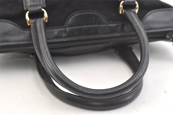 Authentic GUCCI Vintage Micro GG Canvas Leather Tote Hand Bag Black 2432K