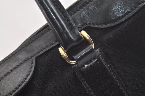 Authentic GUCCI Vintage Micro GG Canvas Leather Tote Hand Bag Black 2432K