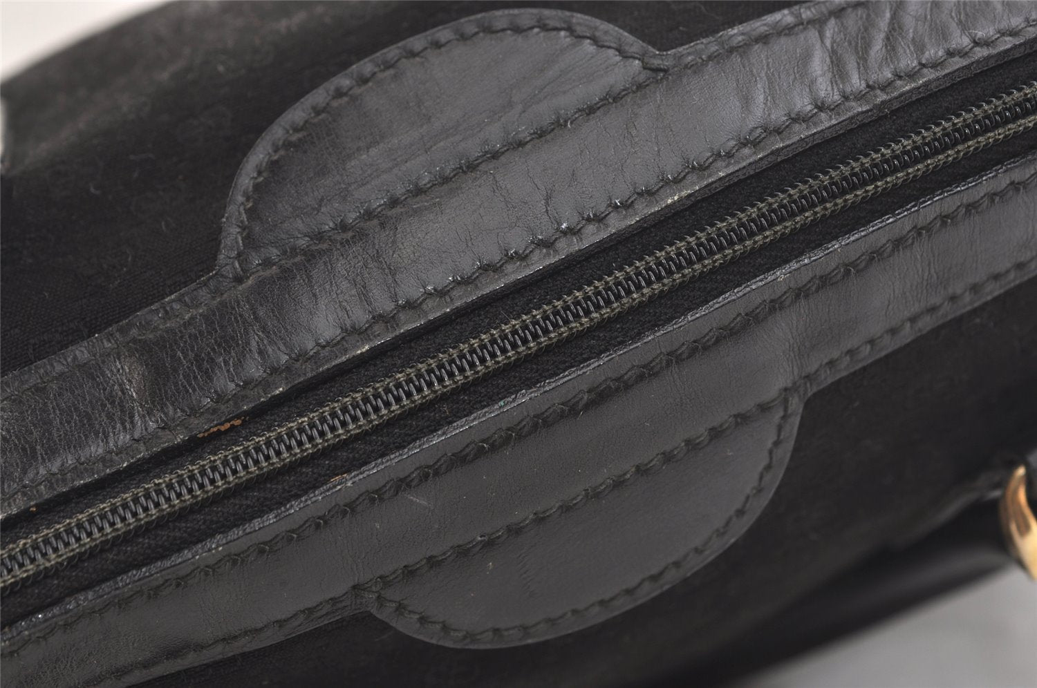 Authentic GUCCI Vintage Micro GG Canvas Leather Tote Hand Bag Black 2432K