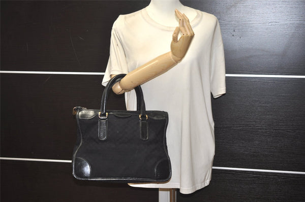Authentic GUCCI Vintage Micro GG Canvas Leather Tote Hand Bag Black 2432K