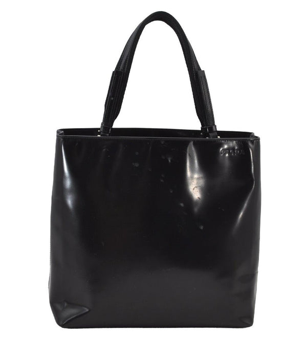 Authentic PRADA Vintage Enamel Hand Bag Purse Black 2434J