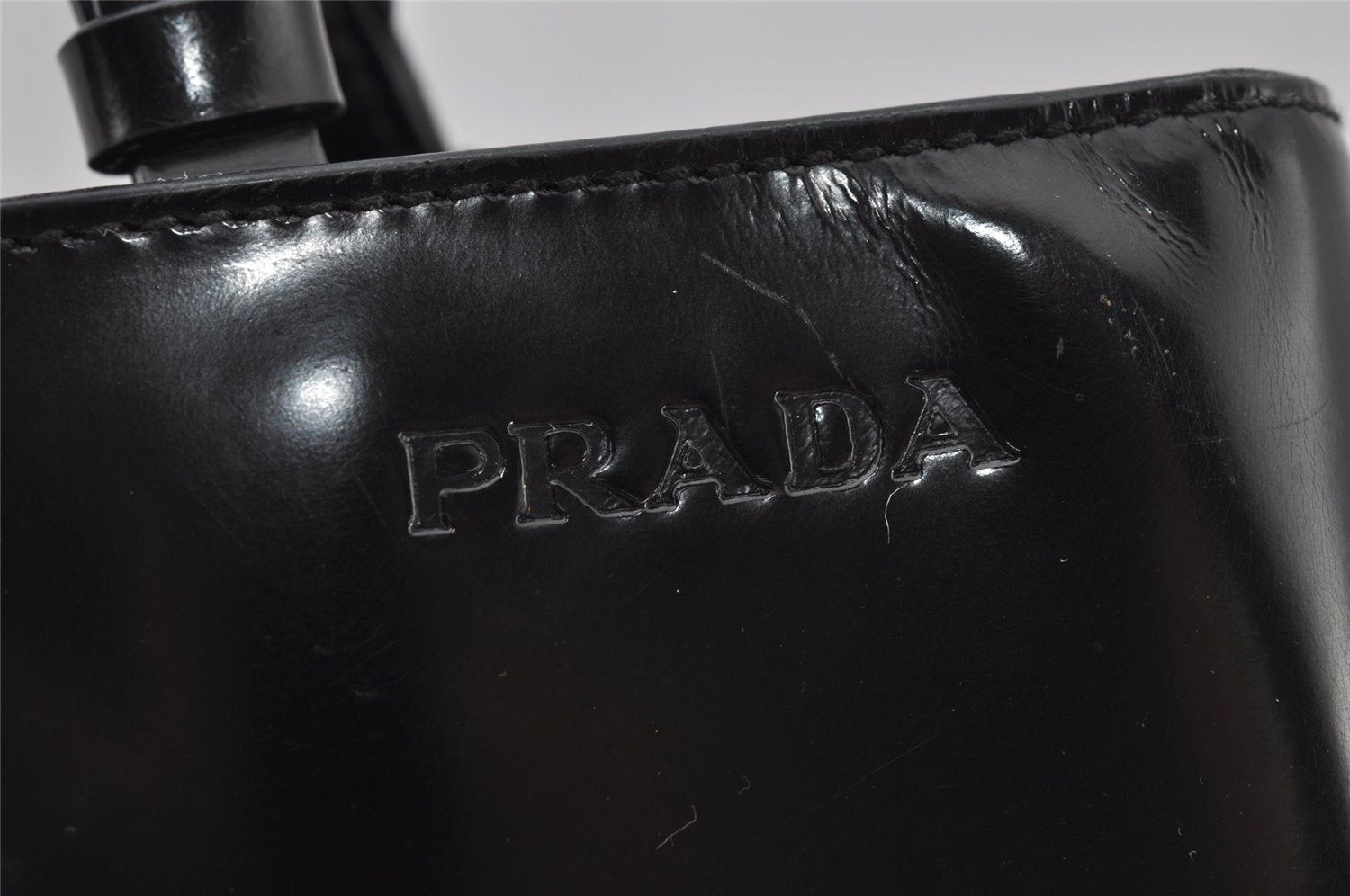 Authentic PRADA Vintage Enamel Hand Bag Purse Black 2434J