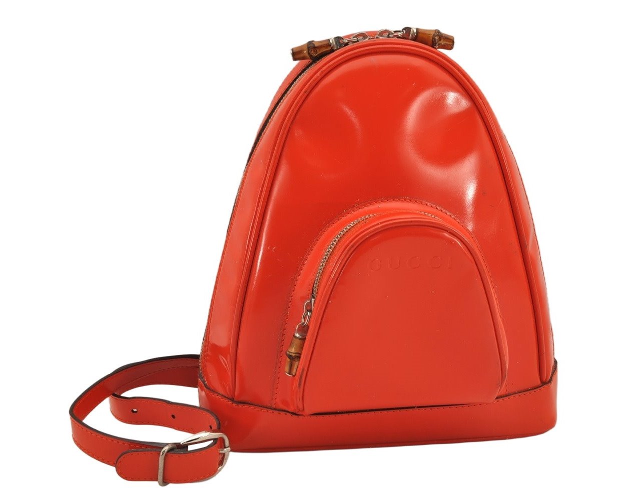 Authentic GUCCI Bamboo Shoulder Bag Purse Enamel Orange Junk 2434K