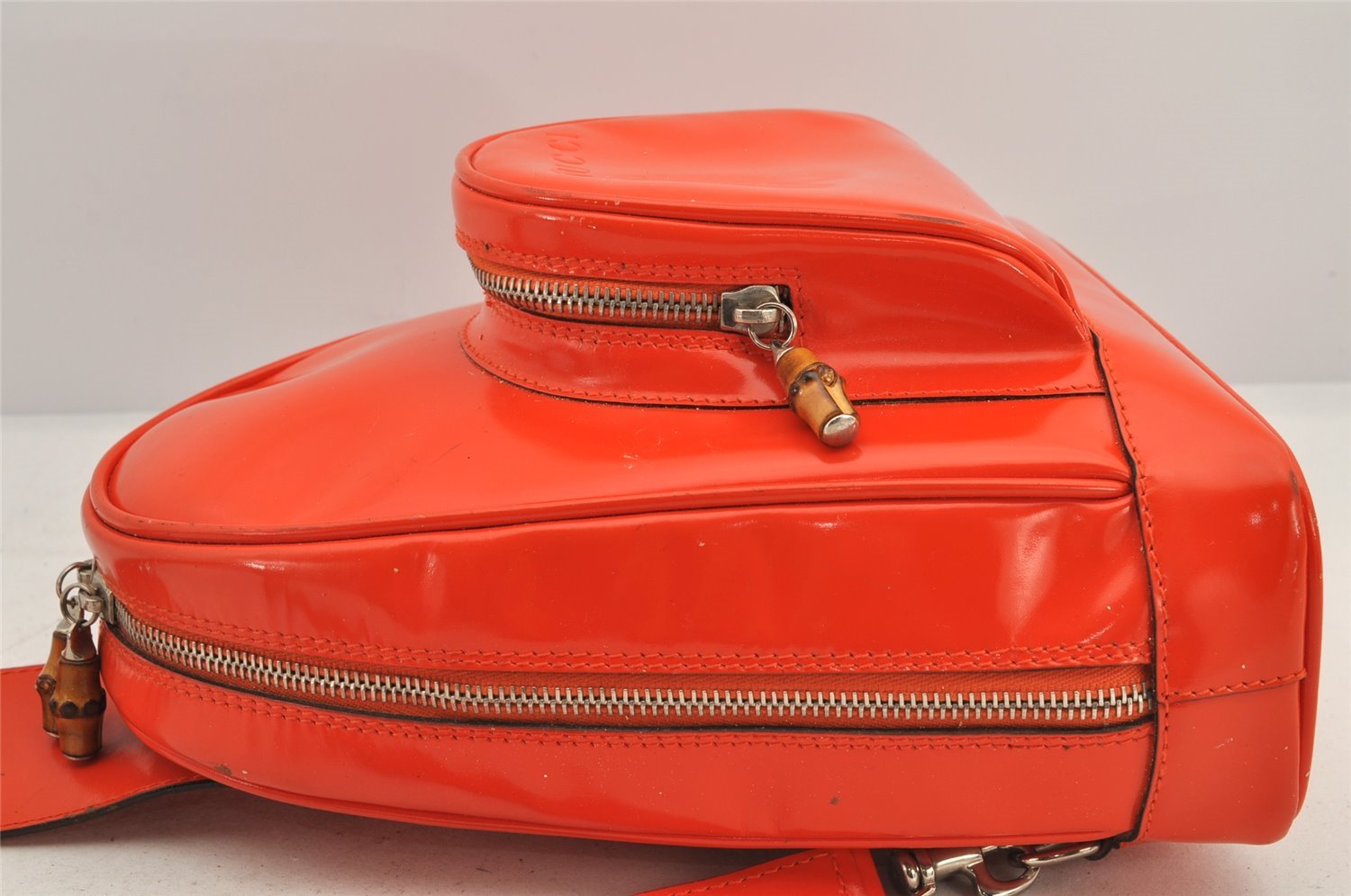 Authentic GUCCI Bamboo Shoulder Bag Purse Enamel Orange Junk 2434K