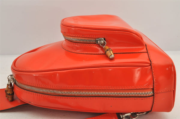 Authentic GUCCI Bamboo Shoulder Bag Purse Enamel Orange Junk 2434K