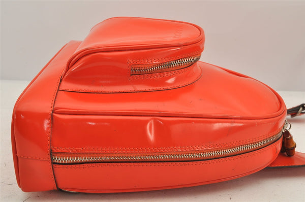 Authentic GUCCI Bamboo Shoulder Bag Purse Enamel Orange Junk 2434K
