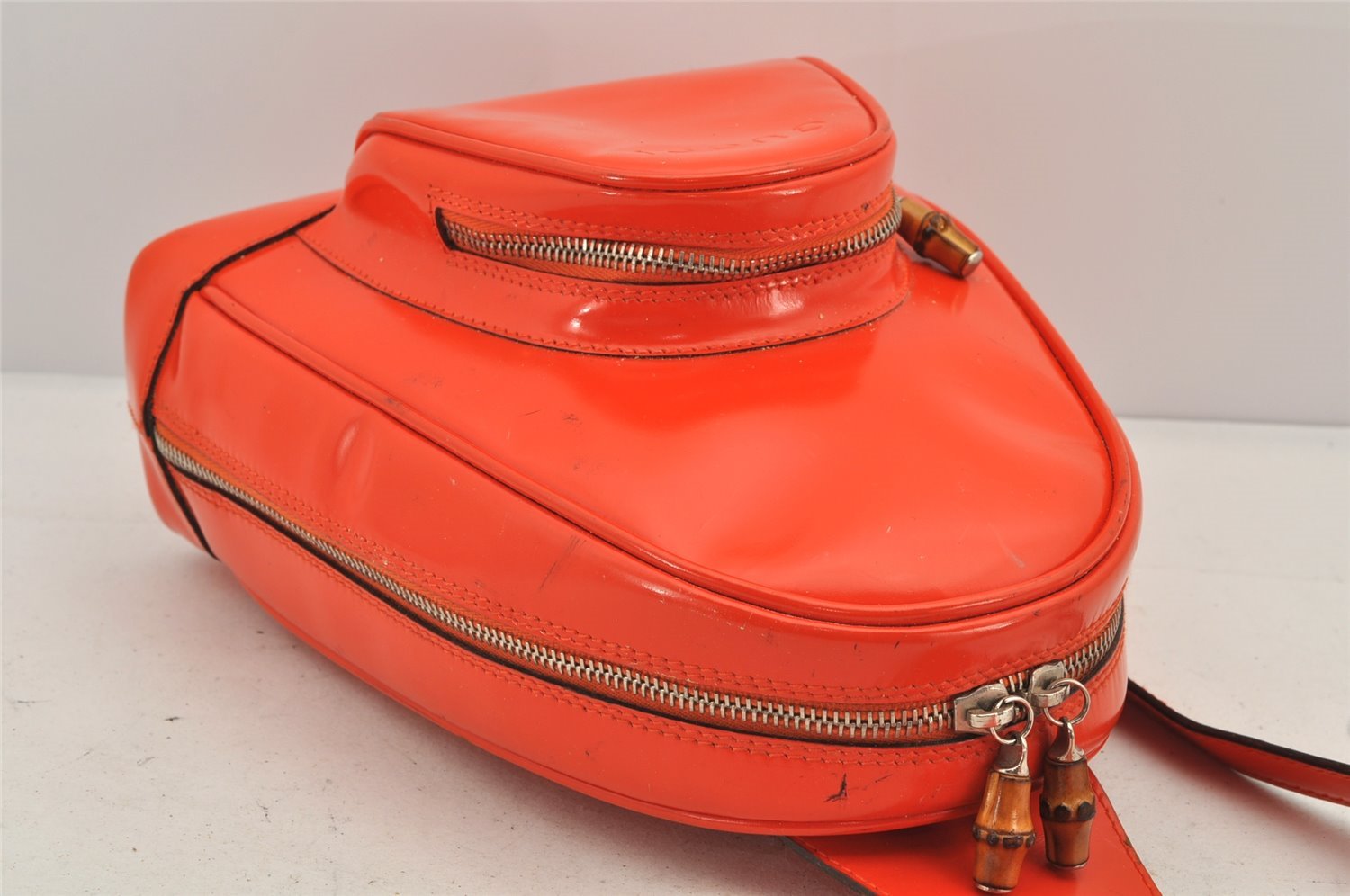 Authentic GUCCI Bamboo Shoulder Bag Purse Enamel Orange Junk 2434K
