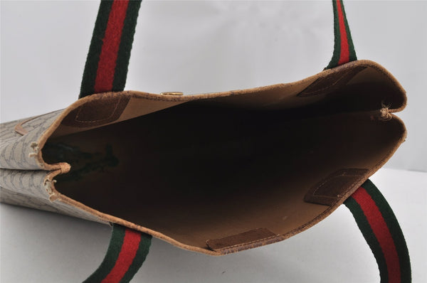 Authentic GUCCI Web Sherry Line Shoulder Tote Bag GG PVC Leather Brown 2436I