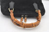 Authentic GUCCI Bamboo 2Way Shoulder Hand Purse Bag Suede Leather Black 2436J