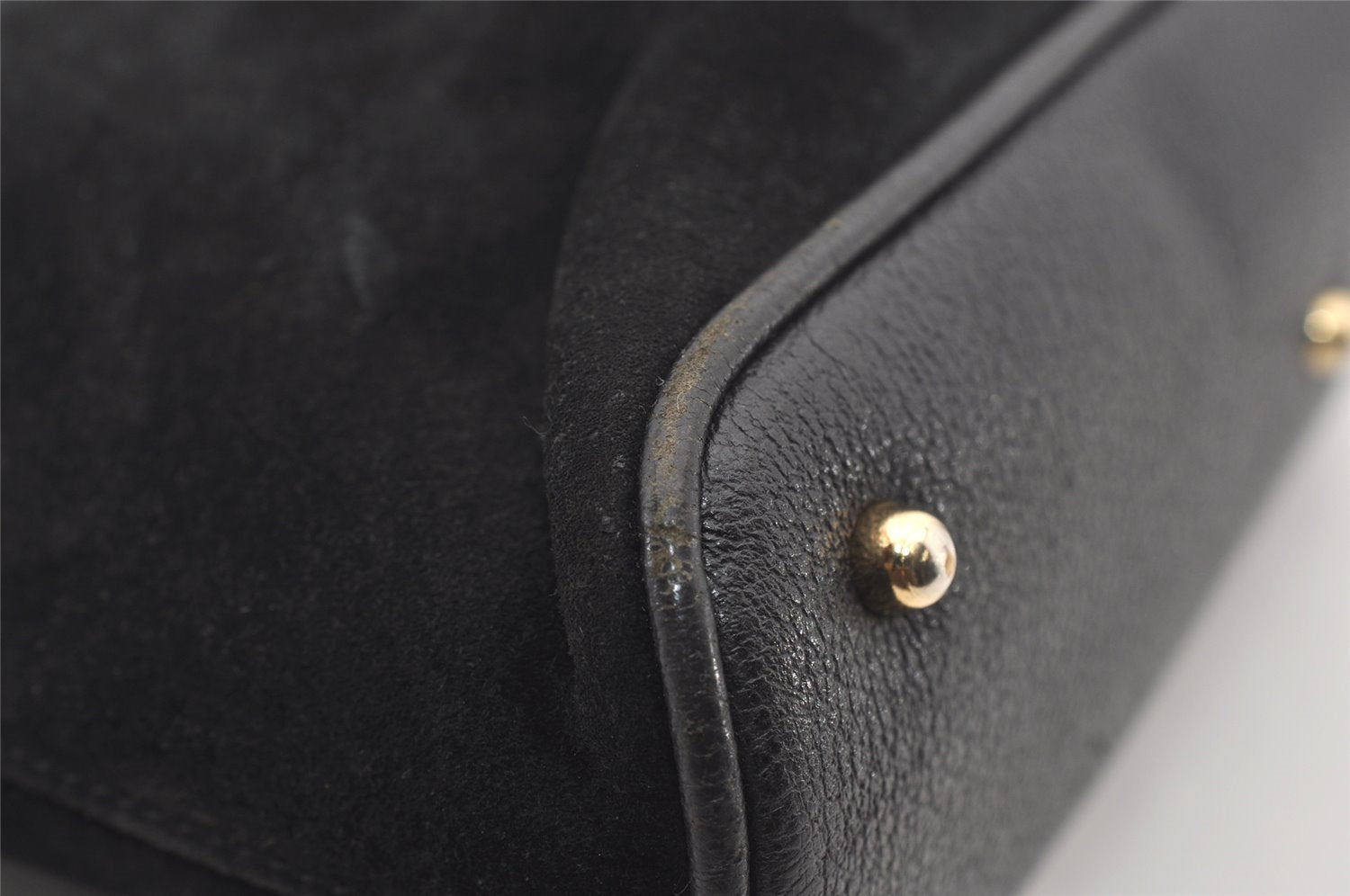 Authentic GUCCI Bamboo 2Way Shoulder Hand Purse Bag Suede Leather Black 2436J