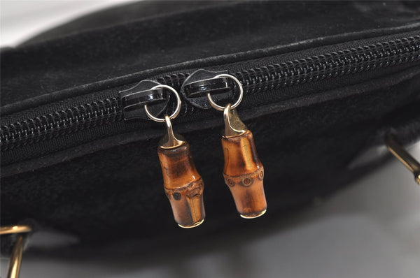 Authentic GUCCI Bamboo 2Way Shoulder Hand Purse Bag Suede Leather Black 2436J