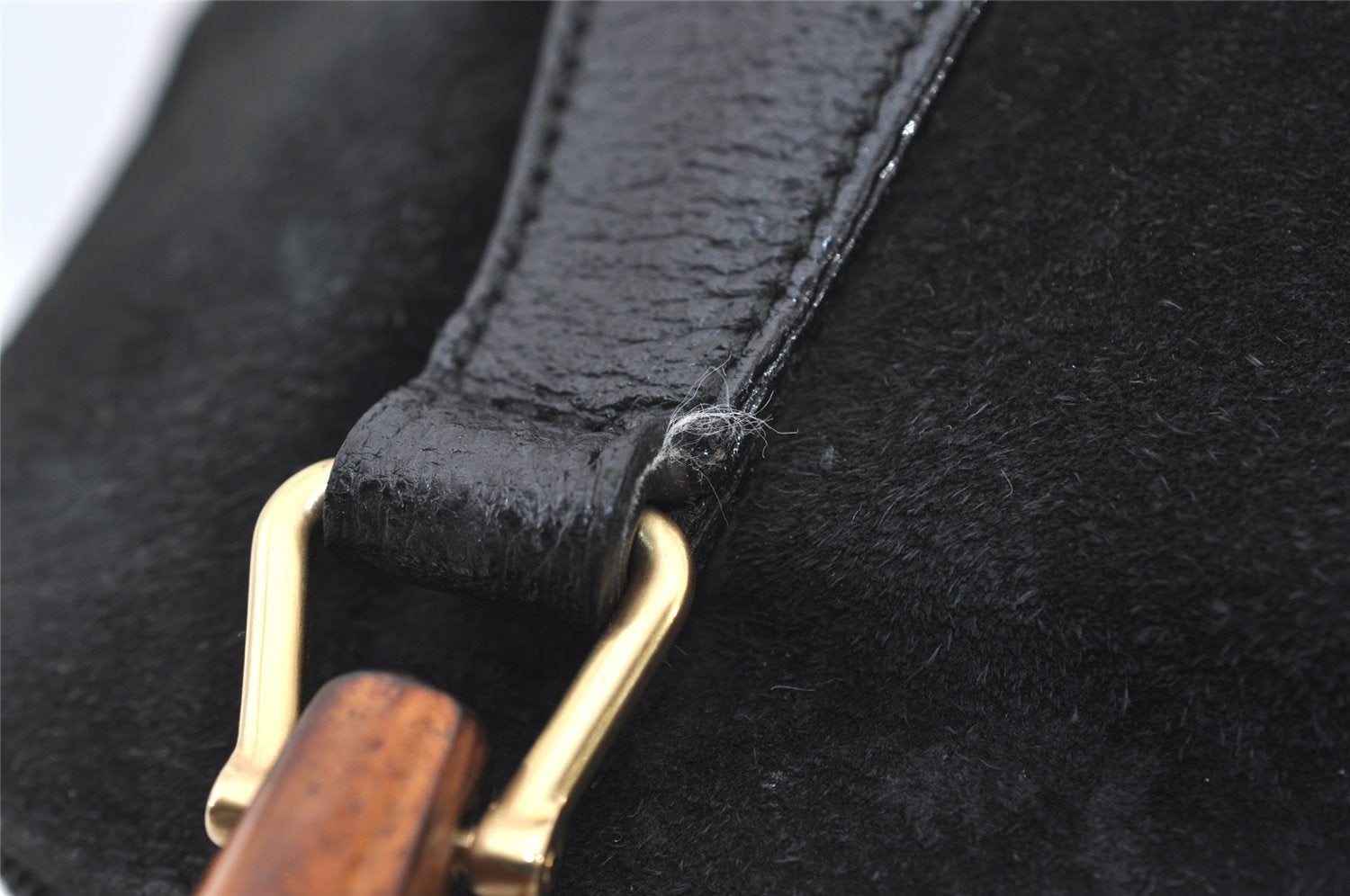 Authentic GUCCI Bamboo 2Way Shoulder Hand Purse Bag Suede Leather Black 2436J