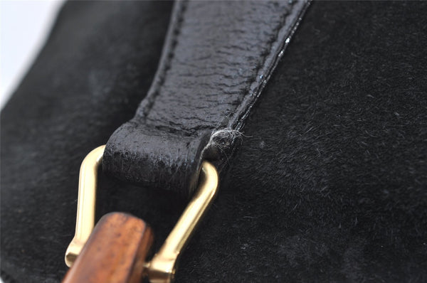 Authentic GUCCI Bamboo 2Way Shoulder Hand Purse Bag Suede Leather Black 2436J