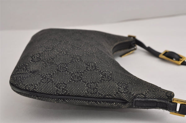 Authentic GUCCI Vintage Shoulder Bag Purse GG Canvas Leather 32160 Black 2437J