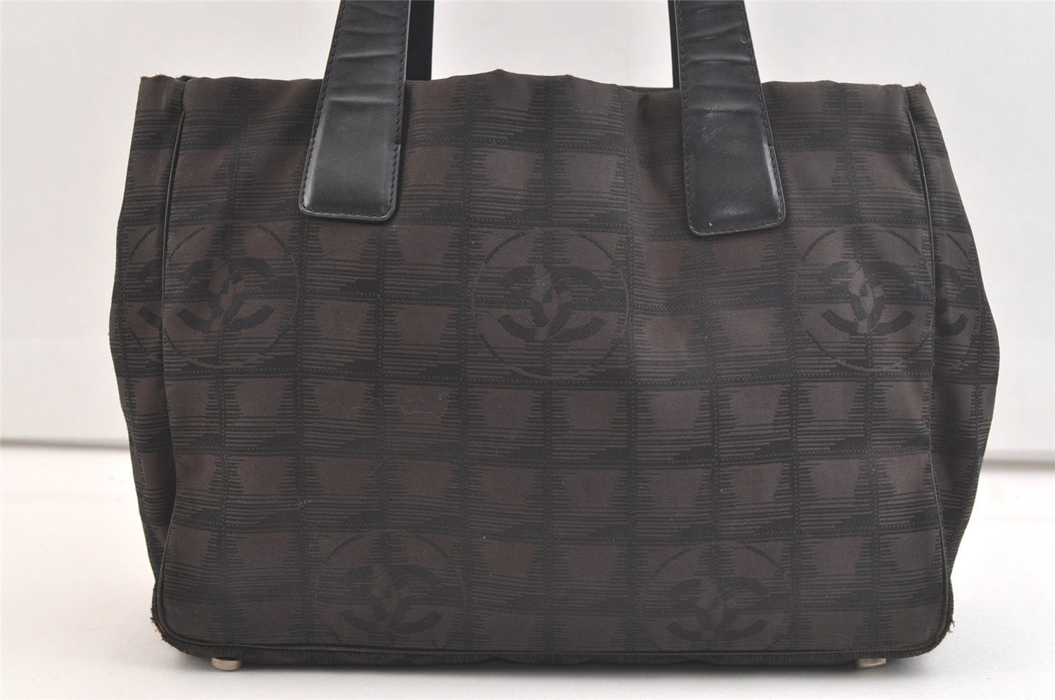Authentic CHANEL New Travel Line Shoulder Tote Bag Nylon Leather Brown 2437K