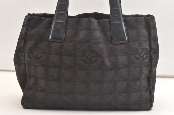 Authentic CHANEL New Travel Line Shoulder Tote Bag Nylon Leather Brown 2437K