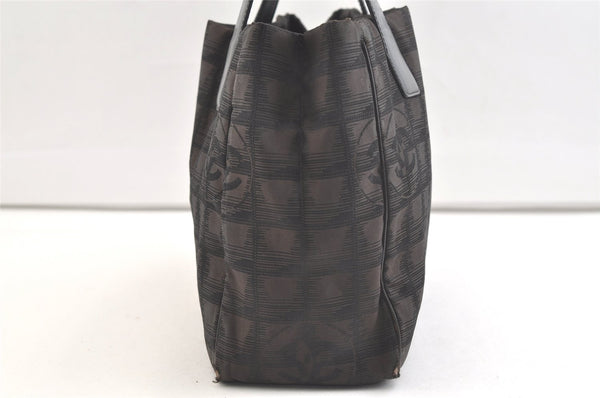 Authentic CHANEL New Travel Line Shoulder Tote Bag Nylon Leather Brown 2437K