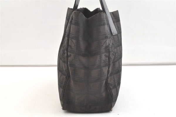 Authentic CHANEL New Travel Line Shoulder Tote Bag Nylon Leather Brown 2437K