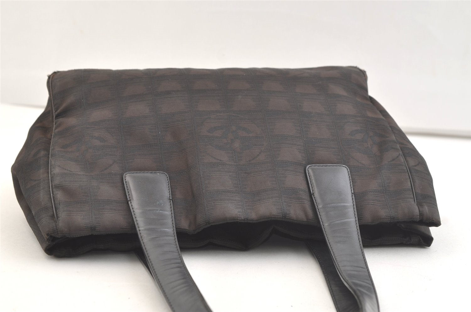 Authentic CHANEL New Travel Line Shoulder Tote Bag Nylon Leather Brown 2437K
