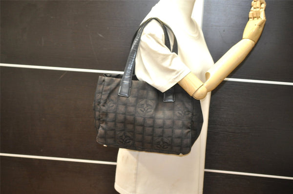 Authentic CHANEL New Travel Line Shoulder Tote Bag Nylon Leather Brown 2437K