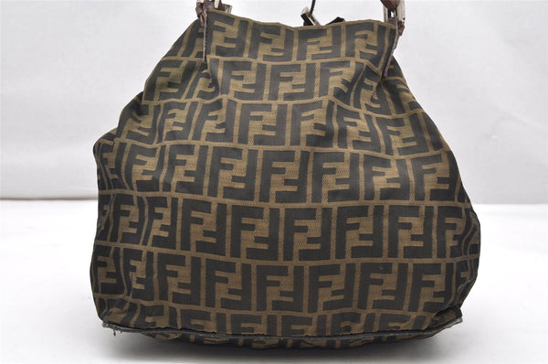 Authentic FENDI Vintage Zucca Shoulder Tote Bag Nylon Leather Brown 2438K