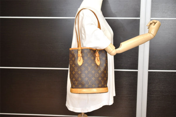 Authentic Louis Vuitton Monogram Bucket PM Shoulder Tote Bag M42238 LV 2440K