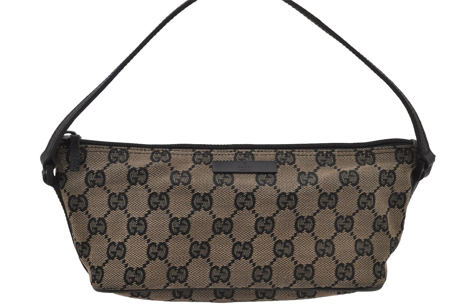 Authentic GUCCI Vintage Hand Bag Pouch Purse GG Canvas Leather 07198 Black 2441J