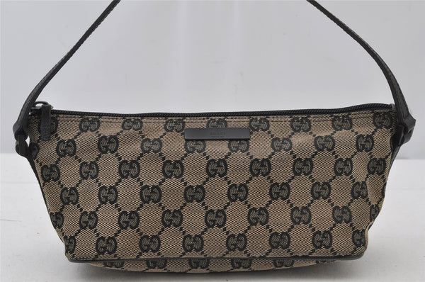 Authentic GUCCI Vintage Hand Bag Pouch Purse GG Canvas Leather 07198 Black 2441J