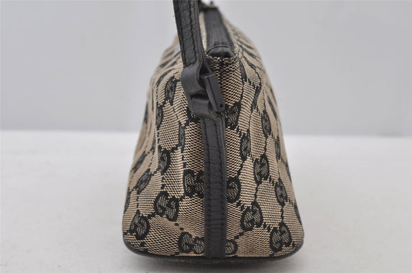 Authentic GUCCI Vintage Hand Bag Pouch Purse GG Canvas Leather 07198 Black 2441J