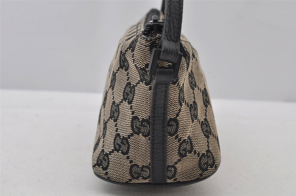 Authentic GUCCI Vintage Hand Bag Pouch Purse GG Canvas Leather 07198 Black 2441J