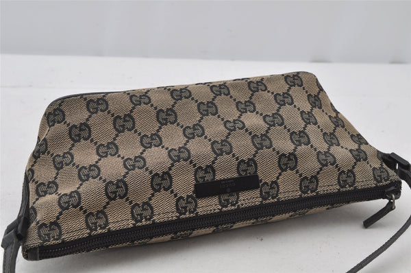 Authentic GUCCI Vintage Hand Bag Pouch Purse GG Canvas Leather 07198 Black 2441J