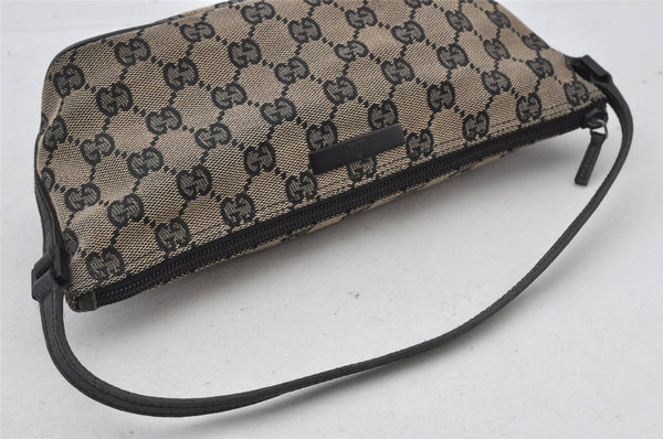 Authentic GUCCI Vintage Hand Bag Pouch Purse GG Canvas Leather 07198 Black 2441J