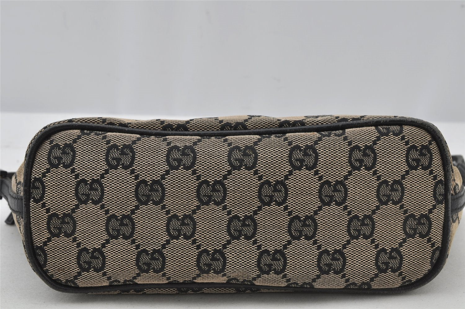 Authentic GUCCI Vintage Hand Bag Pouch Purse GG Canvas Leather 07198 Black 2441J