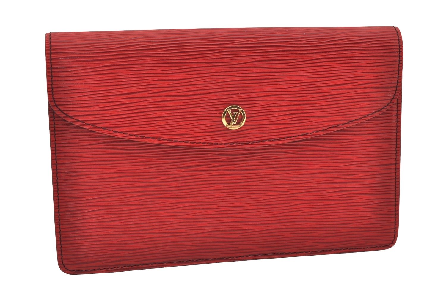 Authentic Louis Vuitton Epi Montaigne 23 Clutch Hand Bag Red M52667 LV 2442J