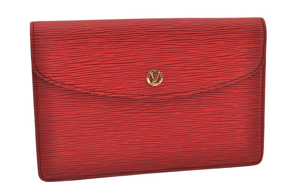 Authentic Louis Vuitton Epi Montaigne 23 Clutch Hand Bag Red M52667 LV 2442J