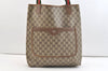 Authentic GUCCI Web Sherry Line Shoulder Tote Bag GG PVC Leather Brown 2442K