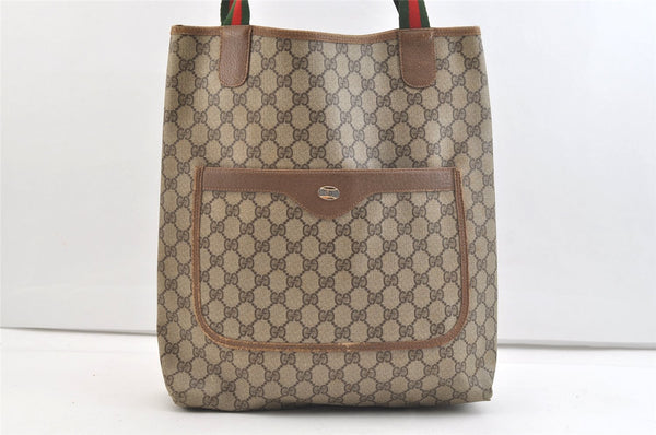 Authentic GUCCI Web Sherry Line Shoulder Tote Bag GG PVC Leather Brown 2442K