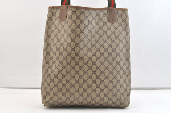 Authentic GUCCI Web Sherry Line Shoulder Tote Bag GG PVC Leather Brown 2442K