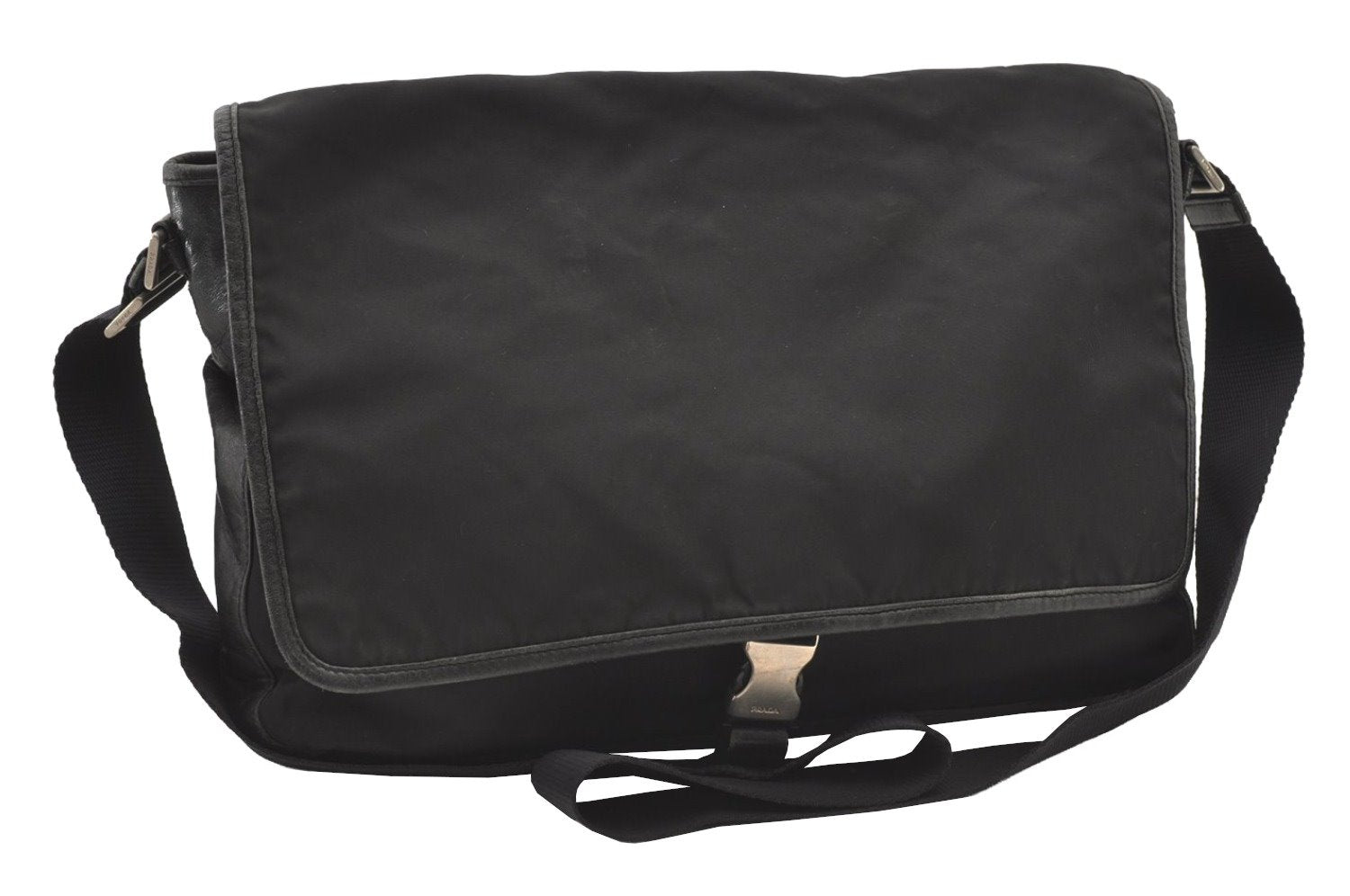 Authentic PRADA Nylon Tessuto Leather Shoulder Cross Body Bag Black 2443J
