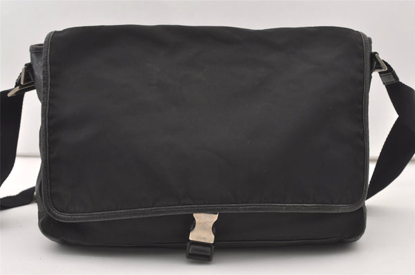 Authentic PRADA Nylon Tessuto Leather Shoulder Cross Body Bag Black 2443J