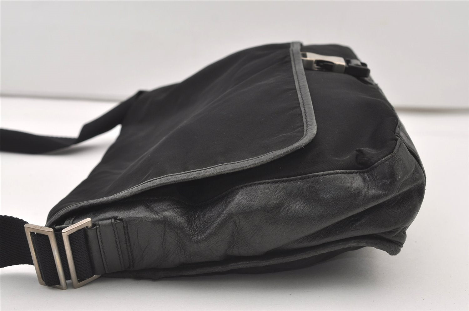 Authentic PRADA Nylon Tessuto Leather Shoulder Cross Body Bag Black 2443J