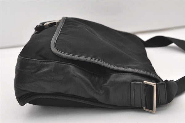 Authentic PRADA Nylon Tessuto Leather Shoulder Cross Body Bag Black 2443J