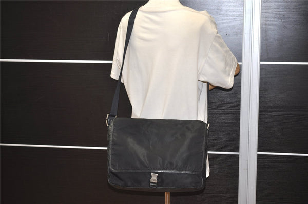 Authentic PRADA Nylon Tessuto Leather Shoulder Cross Body Bag Black 2443J