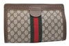 Authentic GUCCI Web Sherry Line Clutch Hand Bag GG PVC Leather Brown Junk 2444J