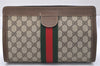 Authentic GUCCI Web Sherry Line Clutch Hand Bag GG PVC Leather Brown Junk 2444J