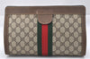 Authentic GUCCI Web Sherry Line Clutch Hand Bag GG PVC Leather Brown Junk 2444J
