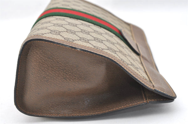 Authentic GUCCI Web Sherry Line Clutch Hand Bag GG PVC Leather Brown Junk 2444J